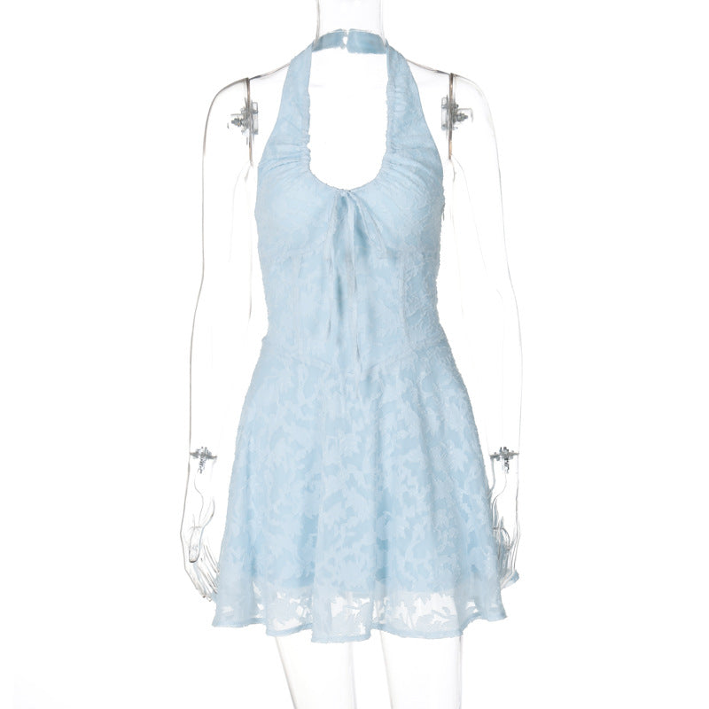 Sexy Halter Backless Jacquard High Waist Dress