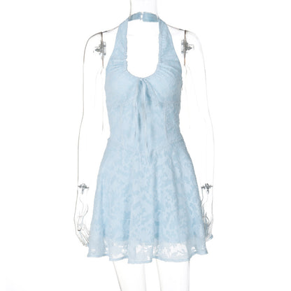 Sexy Halter Backless Jacquard High Waist Dress