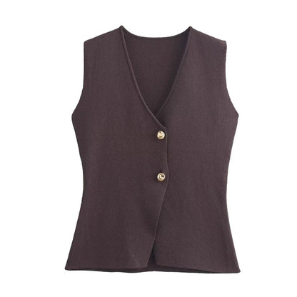 V-neck Button Knitted Vest & Pleated Skirt Set