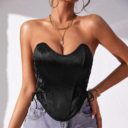 Sexy Lacing Solid Color Chest-Wrapped Waist Vest
