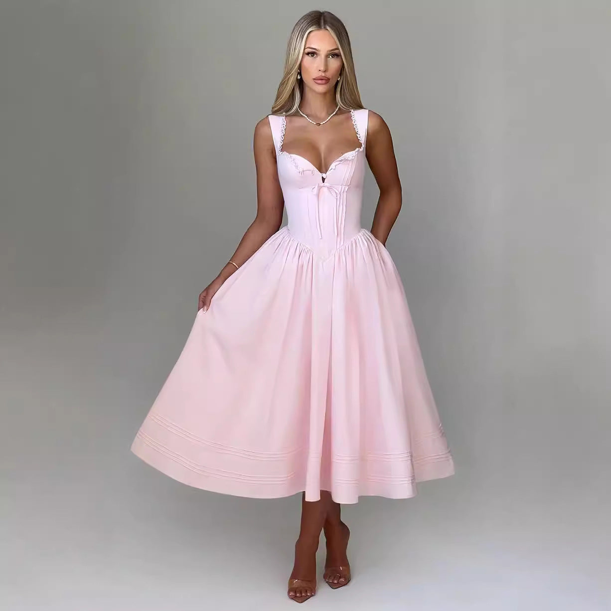 Fashion High Waist Backless Sling Solid Color Dress