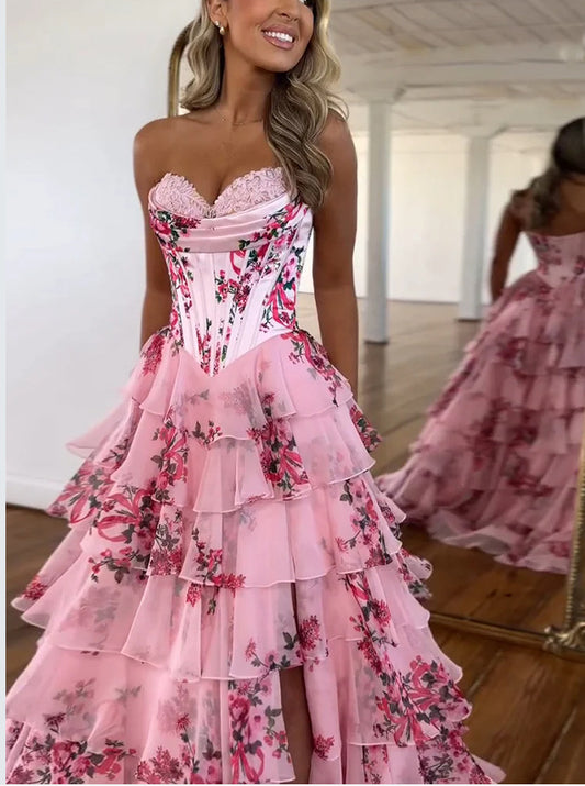 Fashion Chiffon Printing Evening Dress