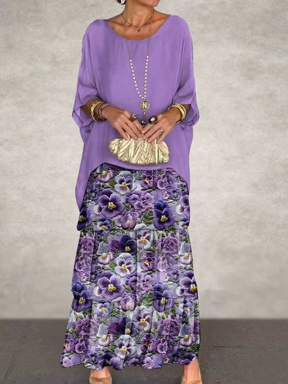 New Chiffon Mesh round-Neck Long Dress