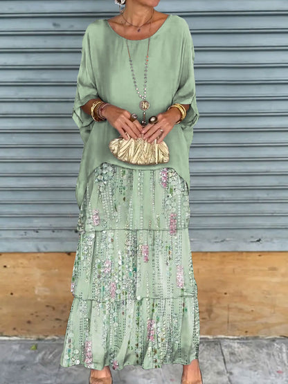 New Chiffon Mesh round-Neck Long Dress