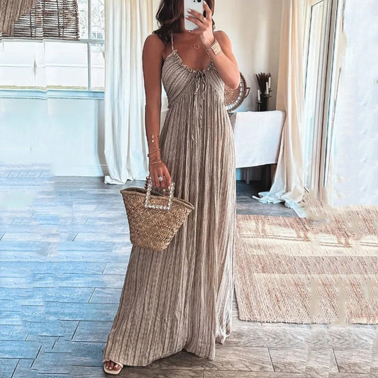 Solid Color Sexy Backless U-Neck Suspender Back Dress