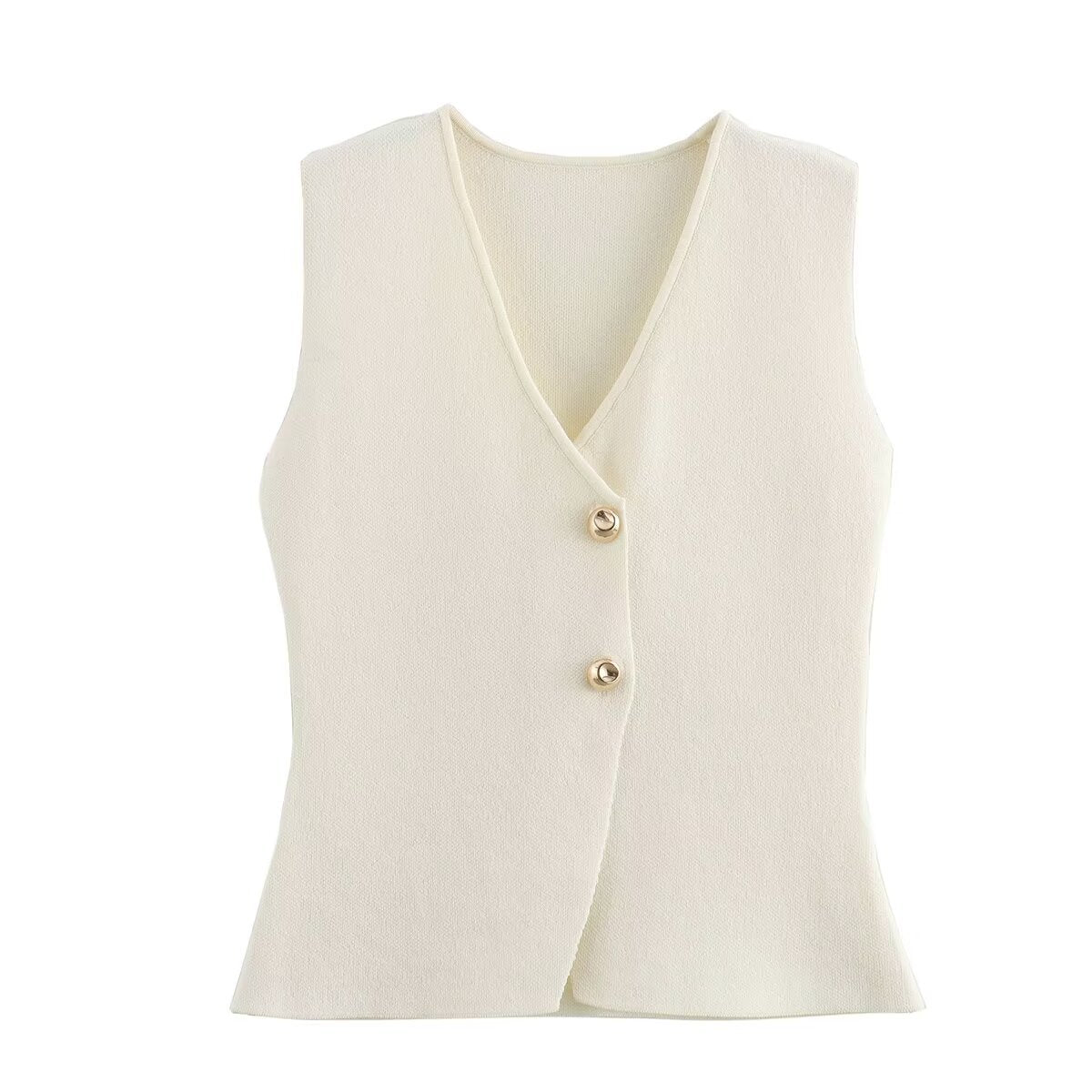 V-neck Button Knitted Vest & Pleated Skirt Set
