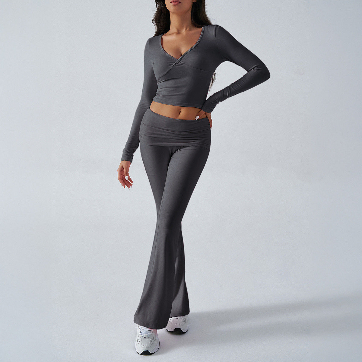 Casual Sports Slim Fit Knitted Long Sleeve Long Pants Two Piece Set