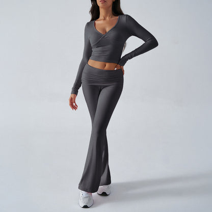 Casual Sports Slim Fit Knitted Long Sleeve Long Pants Two Piece Set