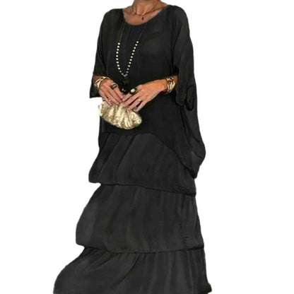 New Chiffon Mesh round-Neck Long Dress