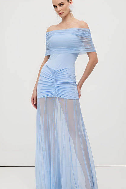 Slinky Off Shoulder Maxi Dress