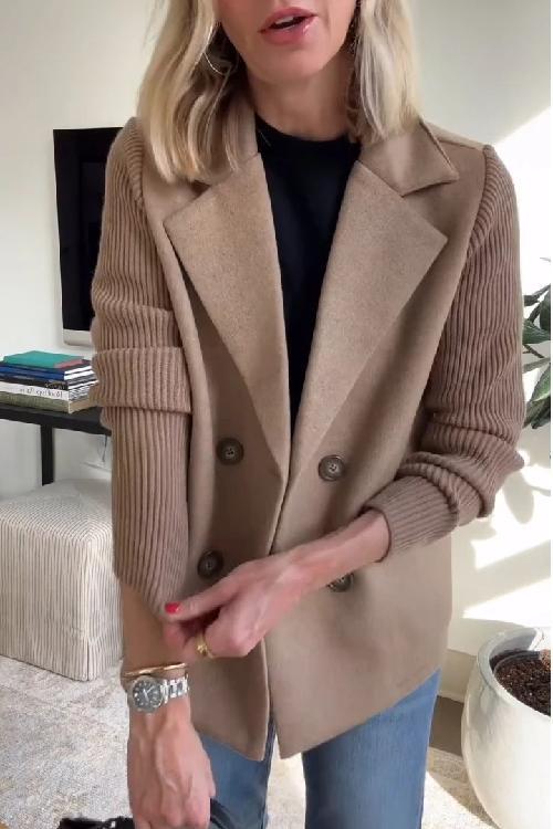 Premium Chic Knit-Sleeve Blazer