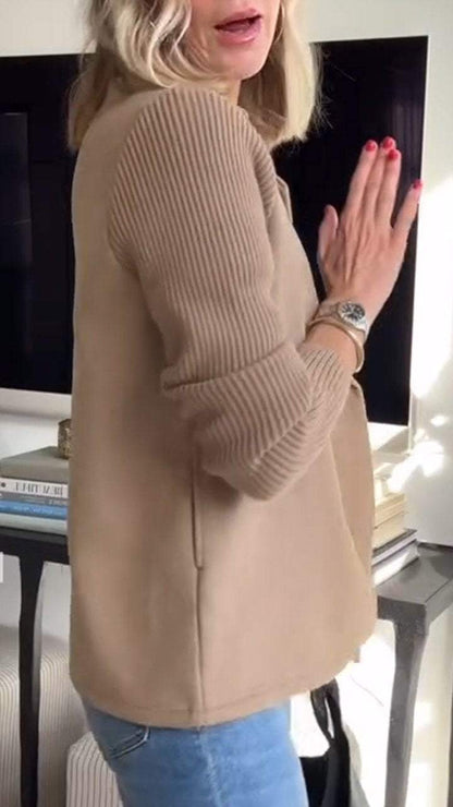 Premium Chic Knit-Sleeve Blazer